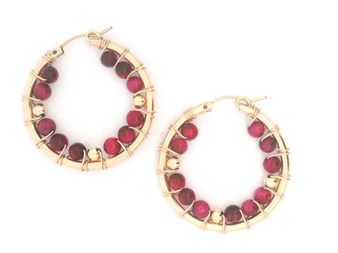 Ravello Rose Pink Tiger Eye Hoops