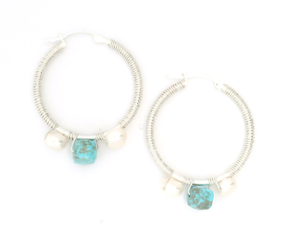 Marina Blue Turquoise & Pearl ARJ Iconic Hoops