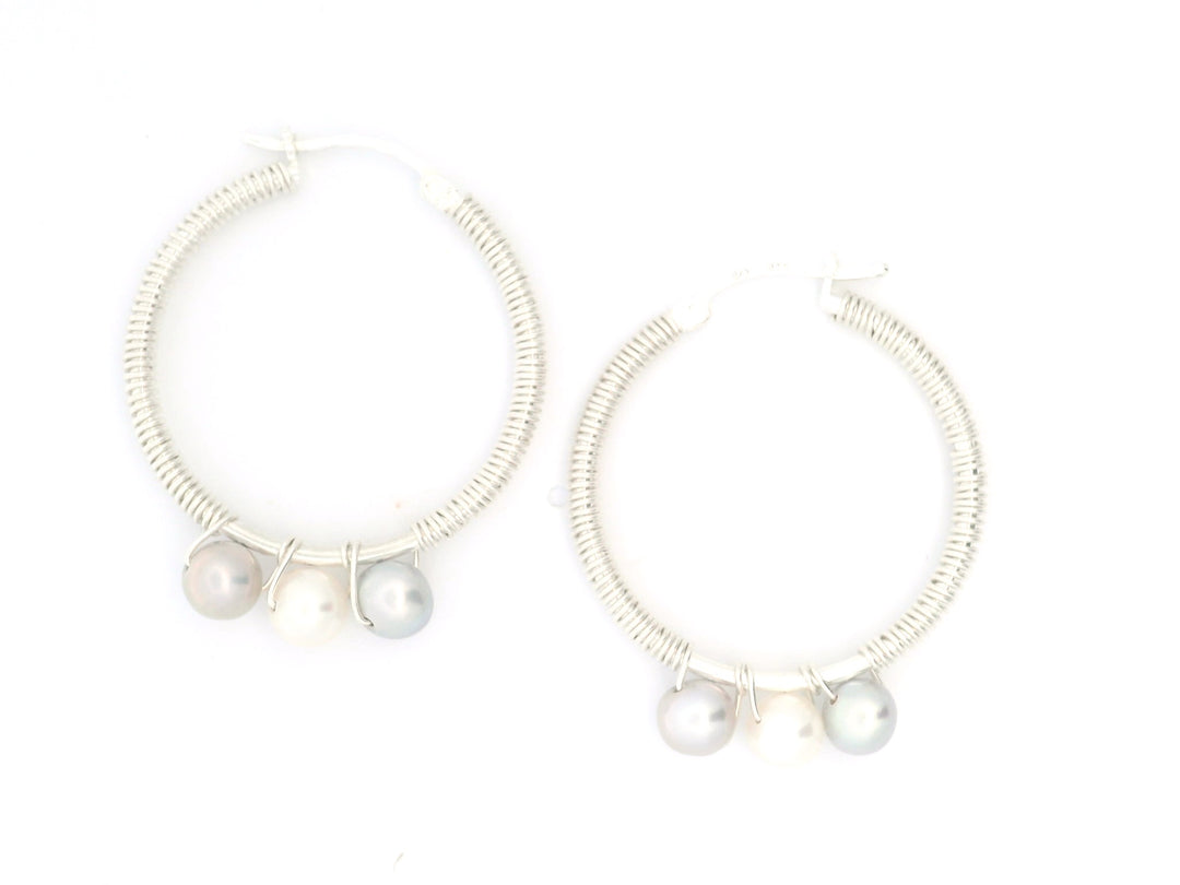 Isabella Sterling Silver Pearl ARJ Iconic Hoops