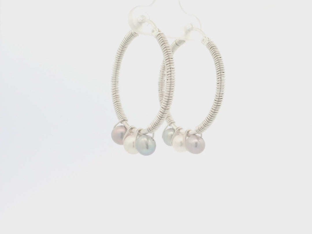 Isabella Sterling Silver Pearl ARJ Iconic Hoops